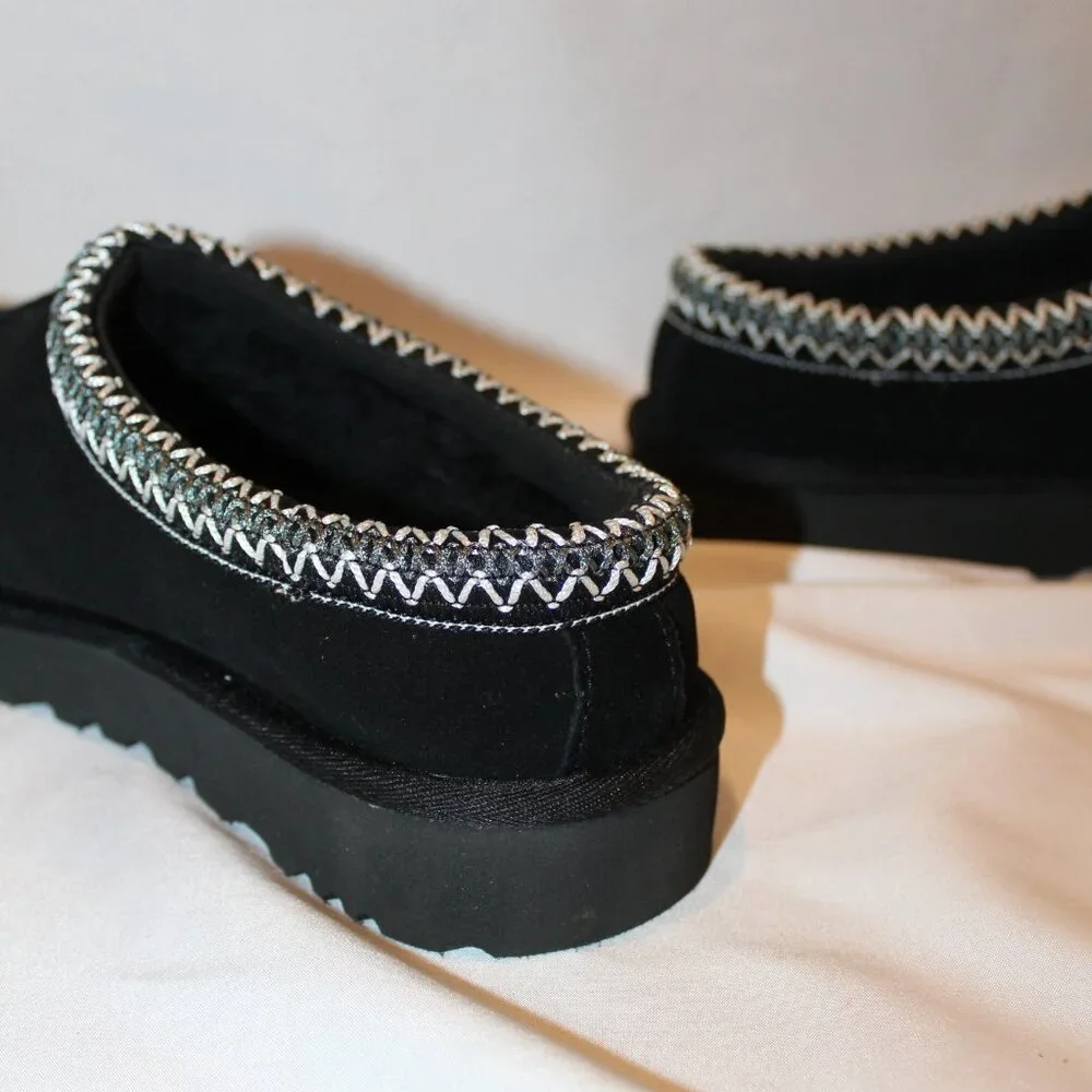 NEW UGG MEN'S TASMAN‎ SUEDE SHEARLING LINED SLIP ON SLIPPERS BLACK 9